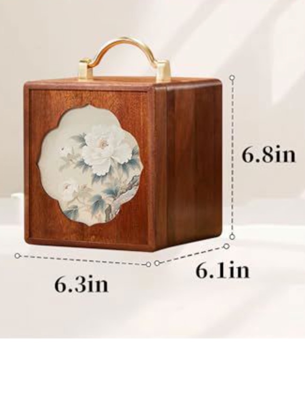 Walnut Jewelry Organizer Box Wooden Floral Box with Gold Handle 4 Tiered Womens - Picture 2 of 16